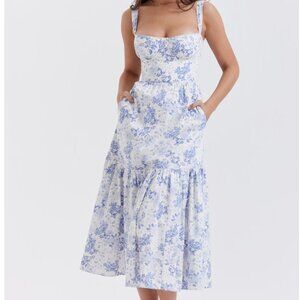 Floral Sundress HouseofCB white and blue Elia - M (medium) Regular Cup (A-C)